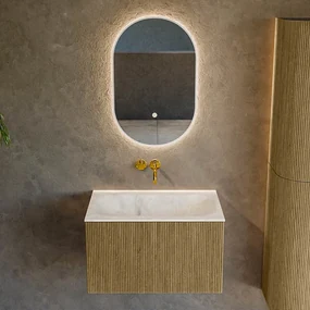 Mondiaz Kurve-dlux 70cm badmeubel dusk met 1 lade en wastafel big small midden zonder kraangat frappe