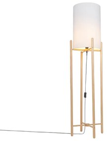 Stoffen Landelijke vloerlamp hout met witte kap - Lengi Landelijk E27 cilinder / rond Binnenverlichting Lamp