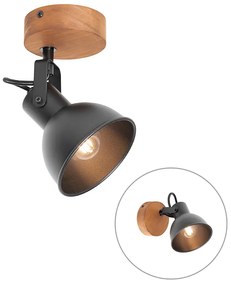 Industriële Spot / Opbouwspot / Plafondspot zwart met hout kantelbaar - Tommy Industriele / Industrie / Industrial E14 rond Binnenverlichting Lamp