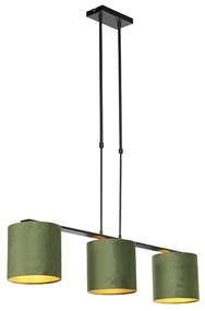 Stoffen Eettafel / Eetkamer Hanglamp met velours kappen groen met goud 20cm - Combi 3 Deluxe Landelijk / Rustiek E27 rond Binnenverlichting Lamp