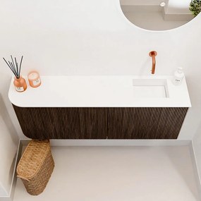 Mondiaz Joya 110cm toiletmeubel ronding links walnut met wastafel faye rechts zonder kraangat talc
