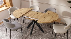 RENZO Artisan Eiken/zwarte poot - RONDE TAFEL Ø110 UITKLAPBAAR TOT 180 cm | VOOR DE KEUKEN EETKAMER WOONKAMER RETRO