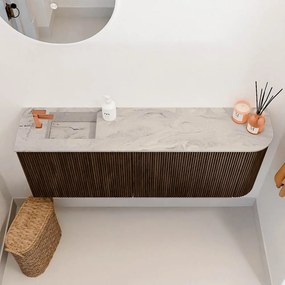 Mondiaz Joya DLux 110cm toiletmeubel ronding rechts walnut met wastafel faye links 1 kraangat glace