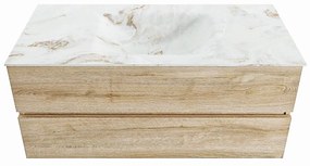 Mondiaz Vica DLux badmeubel 110cm washed oak 2 lades met wastafel frappe midden zonder kraangat