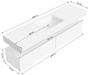 Zaro Alan badmeubel 180cm talc 2 lades met vrijhangende wastafel cloud midden 1 kraangat talc
