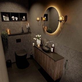 Mondiaz Fowy toiletmeubel 100cm dark brown met zwarte waskom midden zonder kraangat