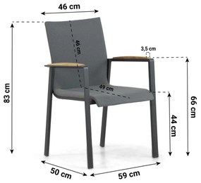 Tuinstoel stapelbaar Aluminium/textileen Grijs-antraciet Lifestyle Garden Furniture Brandon