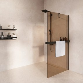 Saniclear Oblique inloopdouche 120cm met handdoekhouder en bronsglas zwart mat