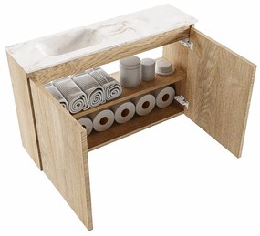 Mondiaz Ture DLux toiletmeubel 80cm washed oak met wastafel frappe links met kraangat