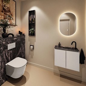 Mondiaz Ture DLux toiletmeubel 60cm linen met wastafel lava rechts met kraangat