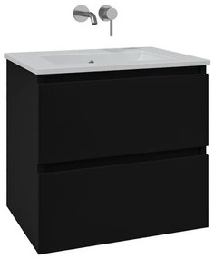 Adema Chaci Badkamermeubelset - 60x46x57cm - 1 keramische wasbak wit - zonder kraangaten - 2 lades - mat zwart SW1212760/SW773925