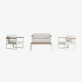 Tuinset Met Een 2-zitsbank, 2 Fauteuils En Een Salontafel In Aluminium En Lipov Acaciahout. Gardenia Wit - Sklum