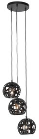 Industriële hanglamp zwart rond 3-lichts - Bobby