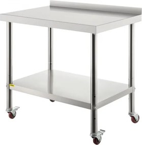 VEVOR RVS-werktafel, 76,2 x 61 x 89 cm, draagvermogen 200 kg, robuuste metalen werktafel met verstelbare rugleuning en 4 wielen, commercieel werkstation voor keukens en restaurants