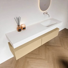 Zaro Alan badmeubel 170cm sand 2 lades met vrijhangende wastafel cloud rechts zonder kraangat talc