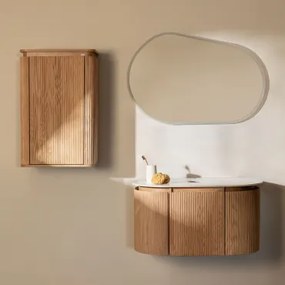 Carsone Houten Badkamermeubelset Natuurlijk Hout & Natuurlijk Hout & Without Sink & Ovaal Led En Anticondens 100x80 Cm Meunier & Zonder Kraan - Sklum