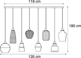 Art deco hanglamp zwart met amber glas 8-lichts - Hanne