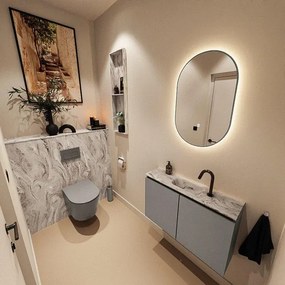 MONDIAZ TURE-DLUX 80cm toiletmeubel Smoke. EDEN wastafel Glace positie midden. Met 1 kraangat. TUREDX80SMOM1GLA