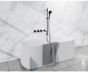 Fortifura Nebbio Badcombinatie-set - thermostaatkraan - glijstang met geïntegreerde wandaansluitbocht - metalen doucheslang - ronde handdouche - uitloop - mat zwart SW1183065 SW1111528 SW706203 SW496816 SW1183076 SW