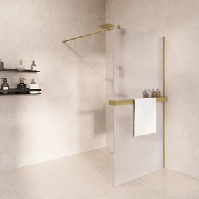 Saniclear Metric inloopdouche 90cm met handdoekhouder en ribbelglas geborsteld messing - mat goud