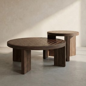Salontafel Hout Met Tegeltjes - 70 X 70cm.