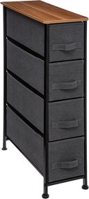 5Five Opbergkastje met 4 Mandjes– 20 x 48 x 77 cm – Donkergrijs – Met MDF Bovenplaat – Voor Badkamer, Hal of Slaapkamer