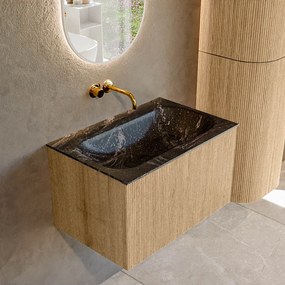Mondiaz Kurve-dlux 70cm badmeubel oak met 1 lade en wastafel big small midden zonder kraangat lava