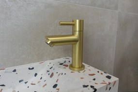 Saniclear Terrazzo fonteinset met rechte kraan in geborsteld messing