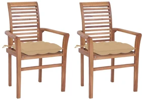 vidaXL Eetkamerstoelen 2 st met beige kussens massief teakhout