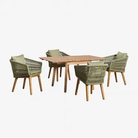 Houten Uitschuifbare Tafelset (90-150x90 Cm) Naele En 4 Barker Eetkamerstoelen Bamboe Groen - Sklum