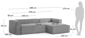 Kave Home Blok Modulaire Hoekbank 300 Cm Ribstof Grijs Chaise Longue Rechts