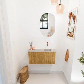 Mondiaz Joya DLux 80cm toiletmeubel oak met wastafel faye rechts zonder kraangat glace