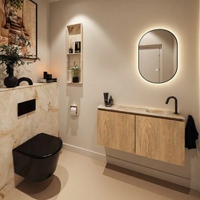 Mondiaz Ture DLux toiletmeubel 100cm washed oak met wastafel frappe rechts met kraangat