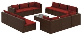 vidaXL 13-delige Loungeset met kussens poly rattan bruin