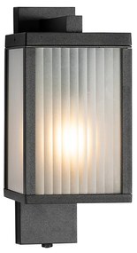 Buiten wandlantaarn zwart met ribbel glas en schemersensor - Charlois