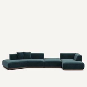 Open bank met hoek rechts met chenille fluwelen voetensteun, JACOPO