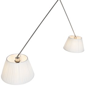 Hanglamp staal met plisse kappen crème 35 cm 2-lichts - Blitz