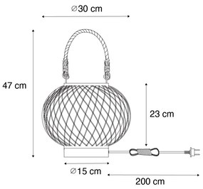 Landelijke buiten tafellamp zwart rotan - Calamus Landelijk E27 IP44 Buitenverlichting rond