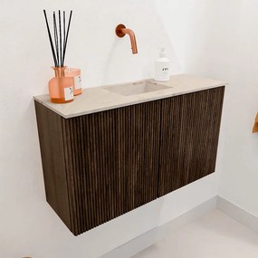 Mondiaz Joya DLux 70cm toiletmeubel walnut met wastafel faye midden zonder kraangat frappe