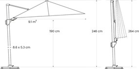 Platinum Challenger zweefparasol 3.5x2.6 m T2 (excl. voet) Licht grijs