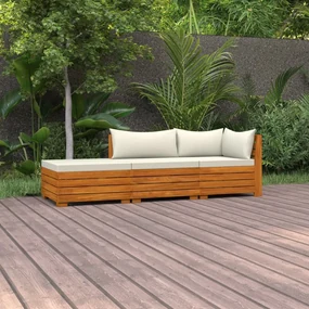 vidaXL 3-delige Loungeset met kussens massief acaciahout
