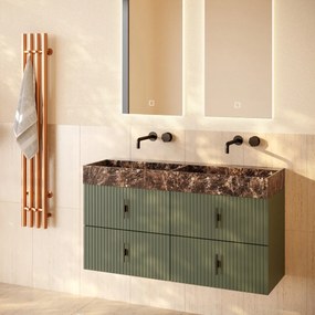 Muebles Murcia badmeubel ribbelfront 120cm legergroen met Dark Emperador wastafel zonder kraangaten