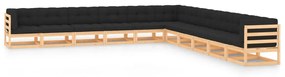 vidaXL 11-delige Loungeset met antracietkleurige kussens grenenhout
