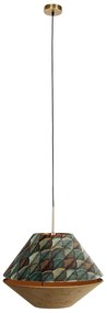 Moderne hanglamp brons met dubbele velours kap blad dessin en beige - Combi 1 Klassiek / Antiek E27 rond Binnenverlichting Lamp