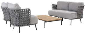 4 Seasons Outdoor Palacio loungeset silver grey met Yoga tafel 120 x 75 cm SALE Tuinset antraciet weerbestendig