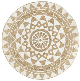 vidaXL Vloerkleed handgemaakt met witte print 120 cm jute