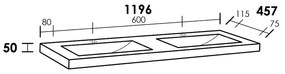 Sanituba Corestone dubbele wastafel basalt met twee kraangaten 120cm