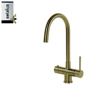 Selsiuz Inox kokend water kraan met titanium combi extra boiler en C-uitloopkraan gold