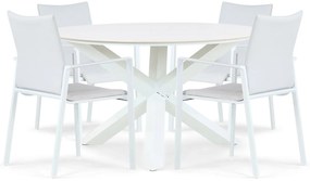 Tuinset Ronde Tuintafel 130 cm Aluminium/textileen Wit 4 personen Lifestyle Garden Furniture Rome/Orino