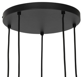 Art Deco hanglamp zwart met smoke glas rond 5-lichts - Josje